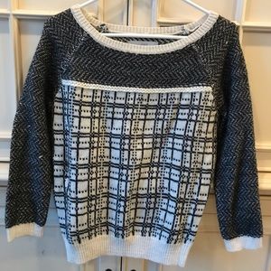 LOFT Black and Cream Wool Blend Sweater